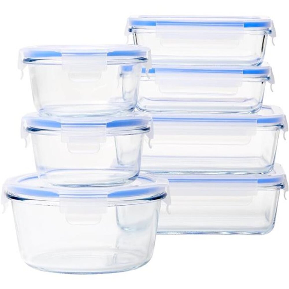 Amazon Basics Leak-Proof Glass Locking Lids Food Storage Containers, 14-Piece